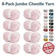 ComfiTime 8-Pack Jumbo 7 Chenille Yarn – Strong Thick Soft Fluffy Yarn for Crochet & Hand Knitting, Quick Work for Plush Blankets, DIY Crafts & Home Décor, Machine Washable, 28 Yds/Skein, Soft Pink