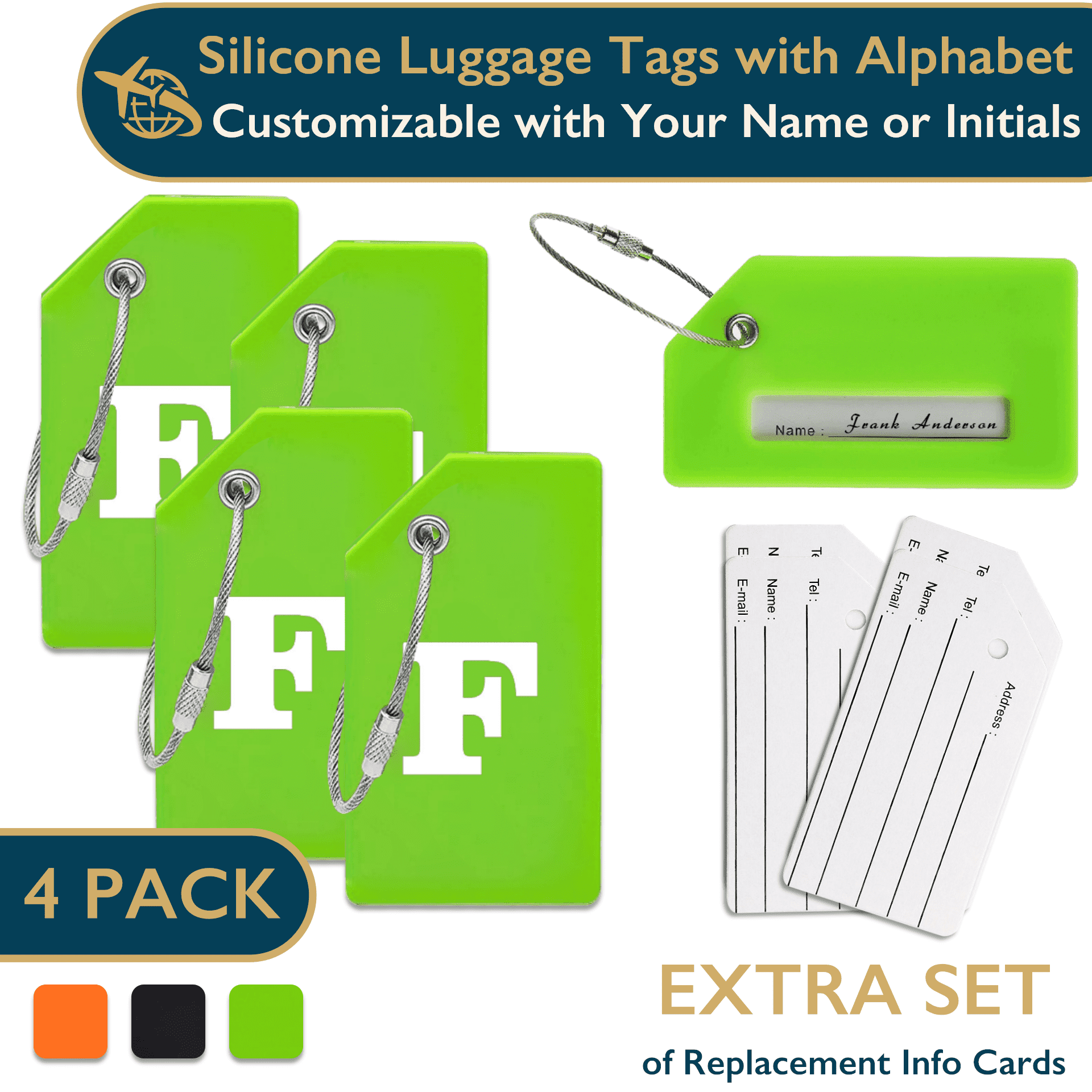 ComfiTime TSA Approved Silicone Luggage Tags with Alphabet, Stainless ...