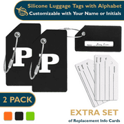ComfiTime Luggage Tags with Alphabet– TSA Approved Silicone Luggage Tags for Suitcases, Travel Bag Tags for Luggage, Baggage & Backpacks, Luggage Identifier w/ Privacy Cover, Stainless-Steel Loop