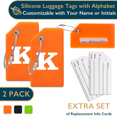 ComfiTime Luggage Tags with Alphabet– TSA Approved Silicone Luggage Tags for Suitcases, Travel Bag Tags for Luggage, Baggage & Backpacks, Luggage Identifier w/ Privacy Cover, Stainless-Steel Loop