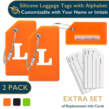 ComfiTime Luggage Tags with Alphabet– TSA Approved Silicone Luggage Tags for Suitcases, Travel Bag Tags for Luggage, Baggage & Backpacks, Luggage Identifier w/ Privacy Cover, Stainless-Steel Loop