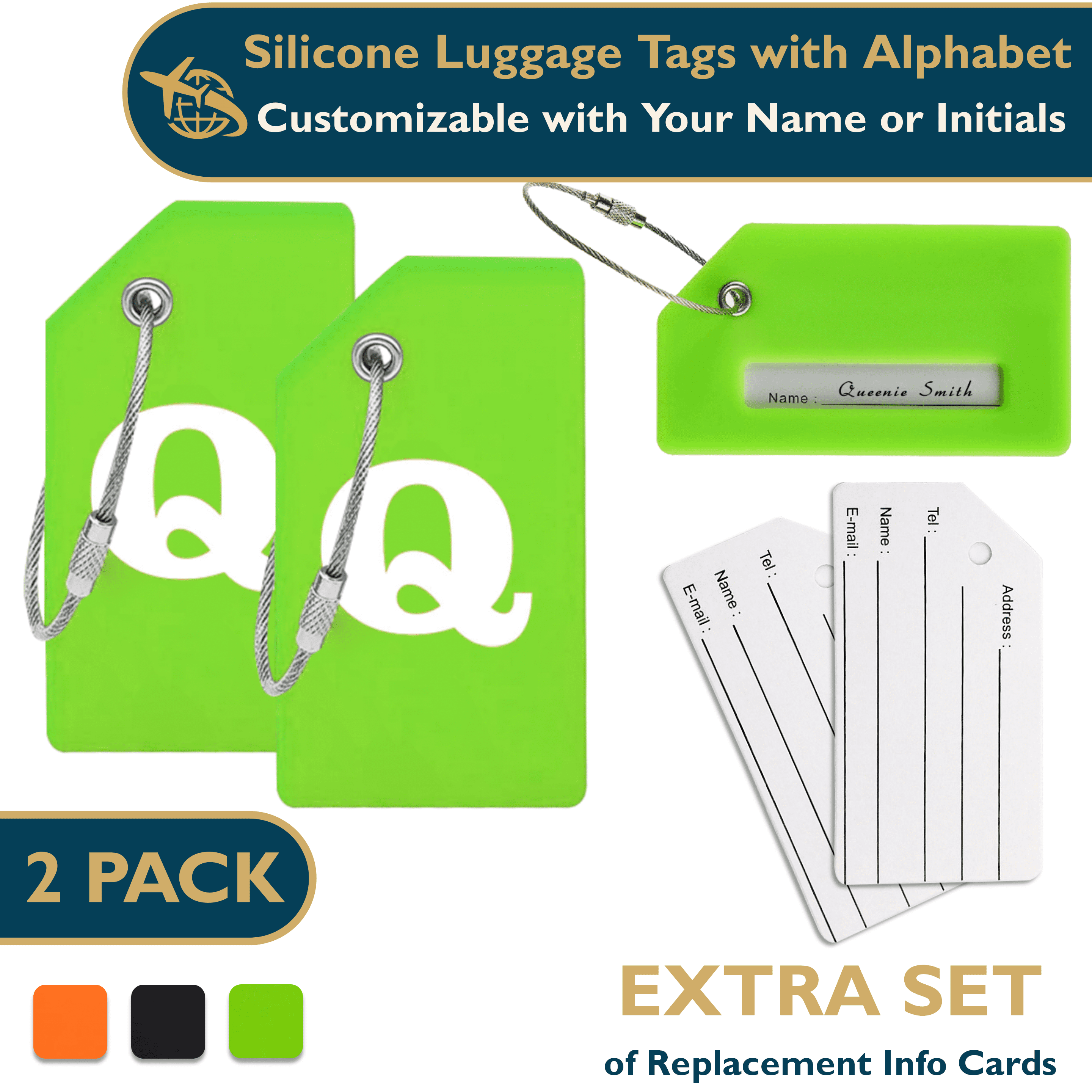 ComfiTime Luggage Tags with Alphabet– TSA Approved Silicone Luggage ...