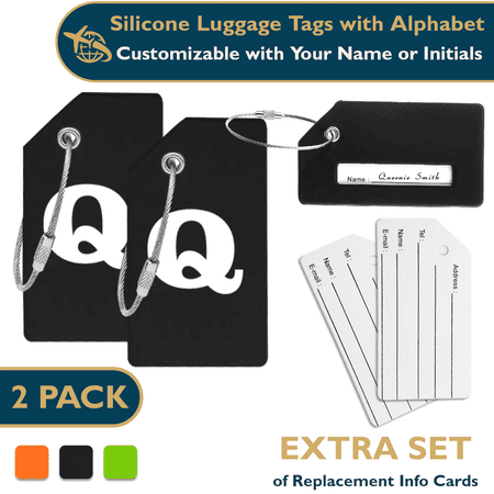 ComfiTime Luggage Tags with Alphabet– TSA Approved Silicone Luggage Tags for Suitcases, Travel Bag Tags for Luggage, Baggage & Backpacks, Luggage Identifier w/ Privacy Cover, Stainless-Steel Loop