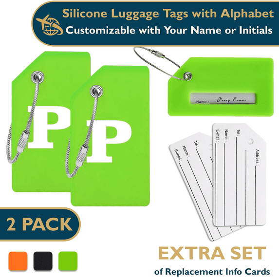 ComfiTime Luggage Tags with Alphabet– TSA Approved Silicone Luggage Tags for Suitcases, Travel Bag Tags for Luggage, Baggage & Backpacks, Luggage Identifier w/ Privacy Cover, Stainless-Steel Loop