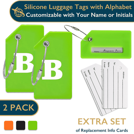 ComfiTime Luggage Tags with Alphabet– TSA Approved Silicone Luggage Tags for Suitcases, Travel Bag Tags for Luggage, Baggage & Backpacks, Luggage Identifier w/ Privacy Cover, Stainless-Steel Loop