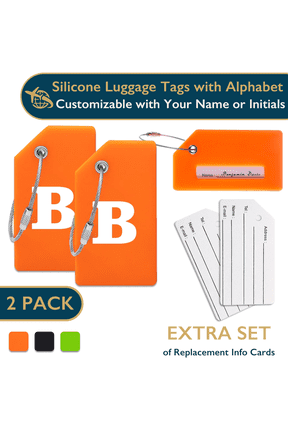 Luggage Tags with Alphabet– TSA Approved Silicone Luggage Tags for Suitcases, Travel Bag Tags for Luggage, Baggage & Backpacks, Luggage Identifier w/ Privacy Cover, Stainless-Steel Loop