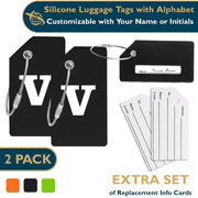 ComfiTime Luggage Tags with Alphabet– TSA Approved Silicone Luggage Tags for Suitcases, Travel Bag Tags for Luggage, Baggage & Backpacks, Luggage Identifier w/ Privacy Cover, Stainless-Steel Loop