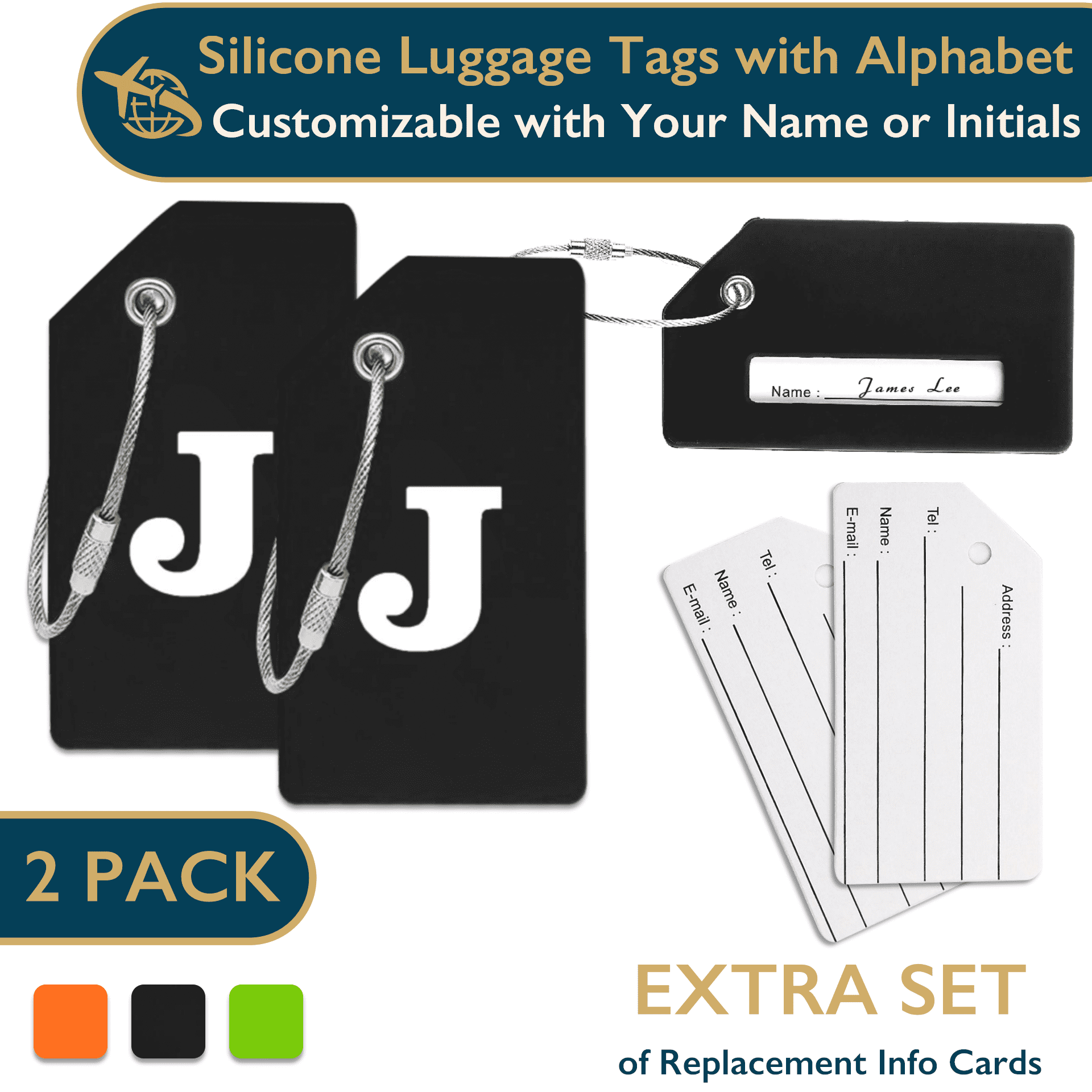 ComfiTime Luggage Tags with Alphabet TSA Approved Silicone Luggage