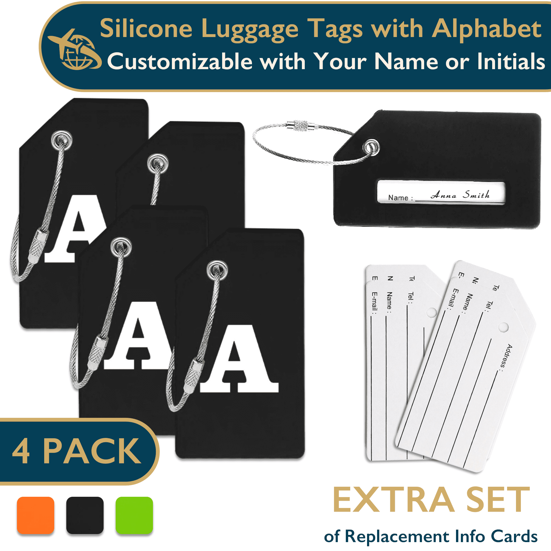 ComfiTime Luggage Tags with Alphabet TSA Approved Silicone Luggage Tags for Suitcases, Travel