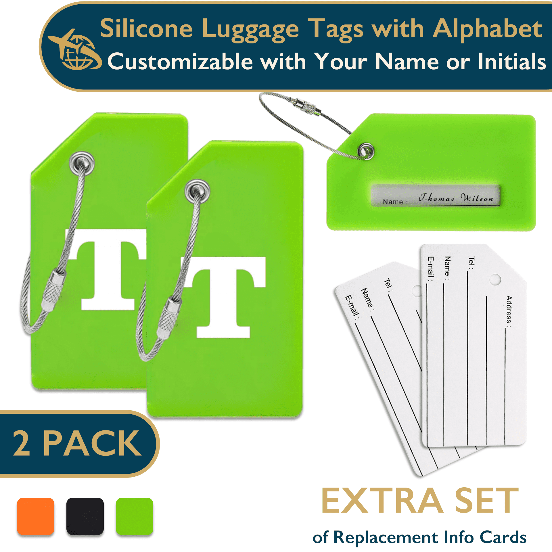 ComfiTime Luggage Tags with Alphabet TSA Approved Silicone Luggage Tags for Suitcases, Travel