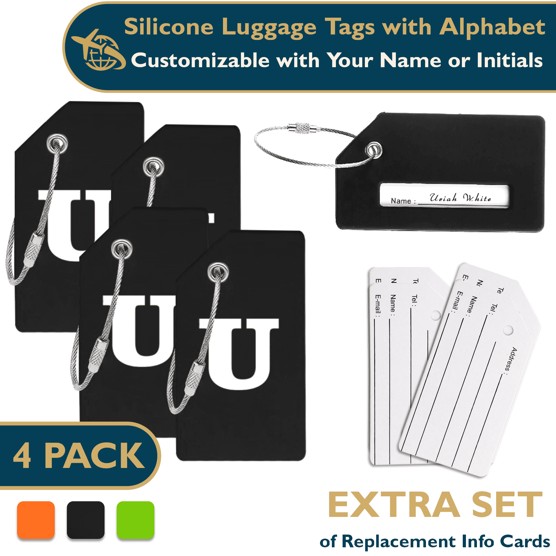 ComfiTime Luggage Tags with Alphabet TSA Approved Silicone Luggage Tags for Suitcases, Travel