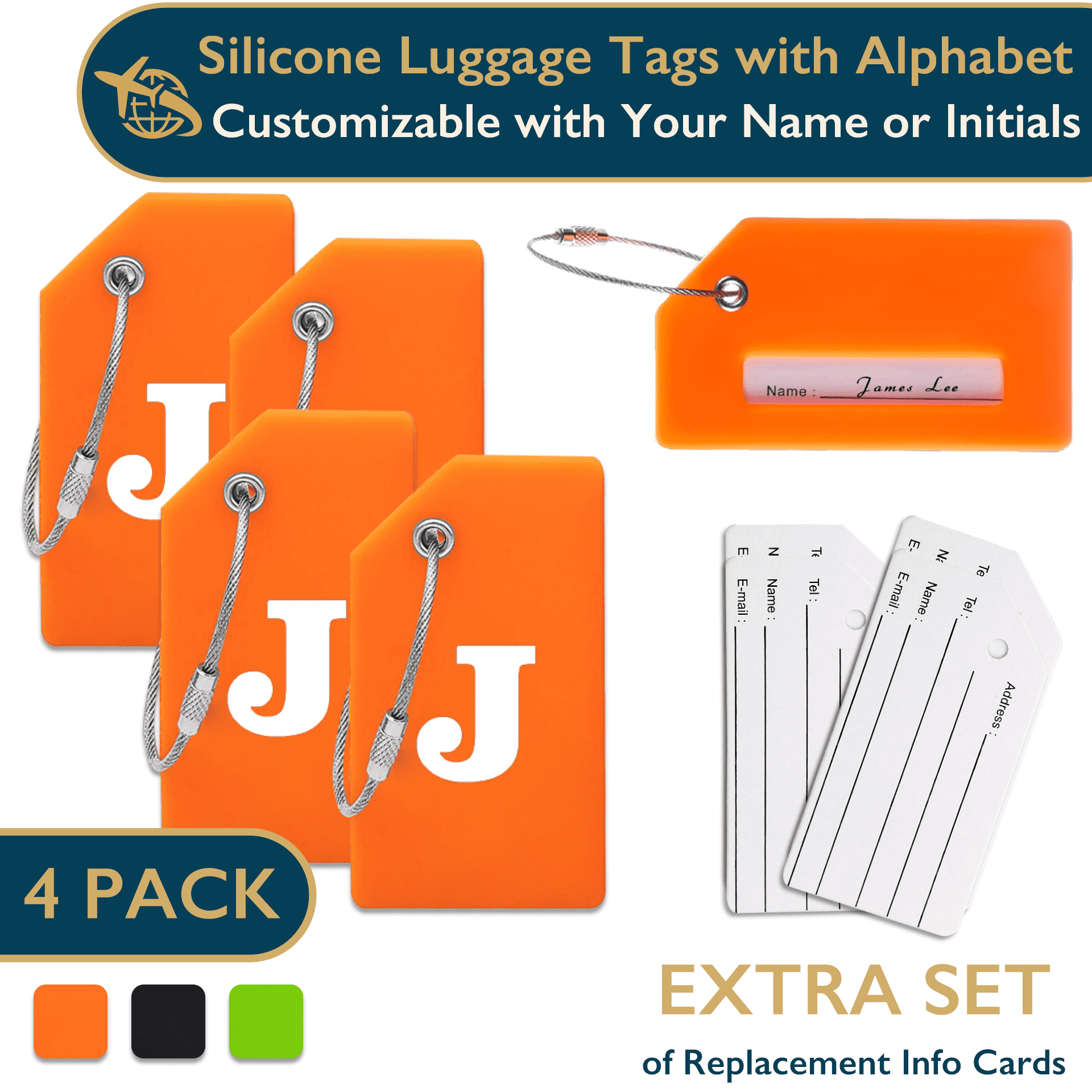 ComfiTime Luggage Tags with Alphabet TSA Approved Silicone Luggage