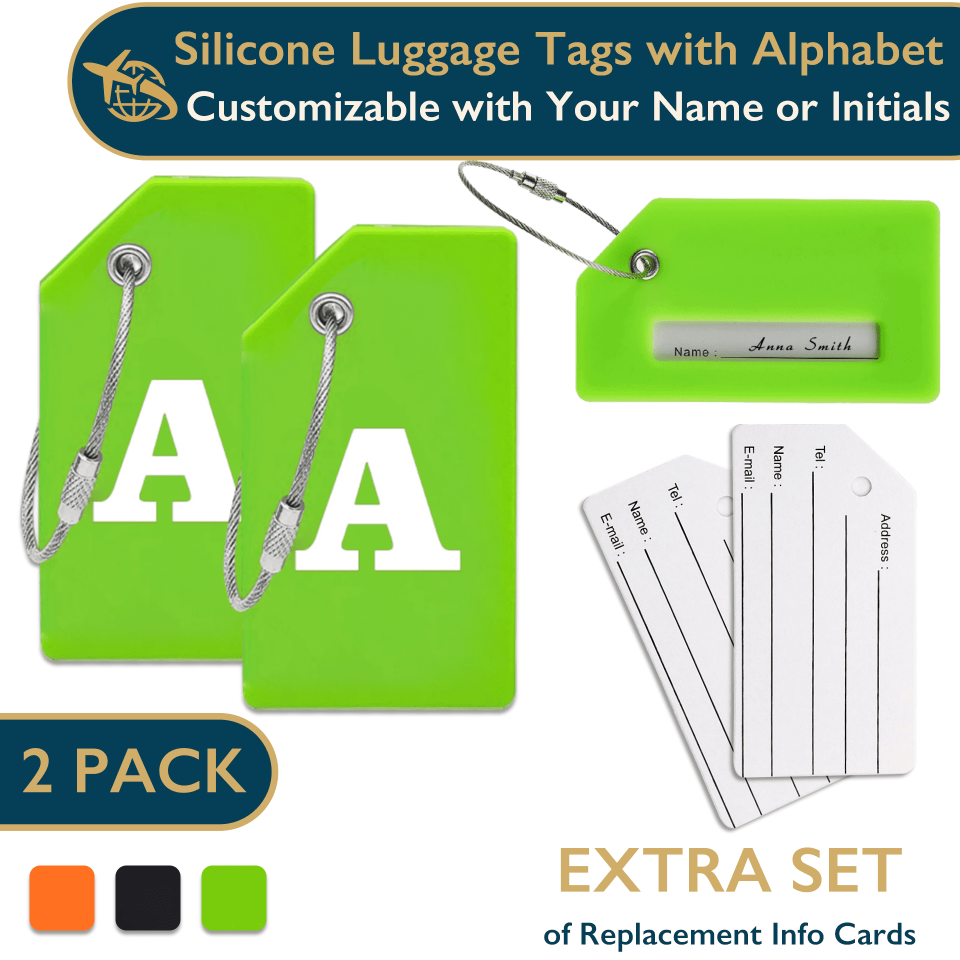 ComfiTime Luggage Tags with Alphabet TSA Approved Silicone Luggage Tags for Suitcases, Travel