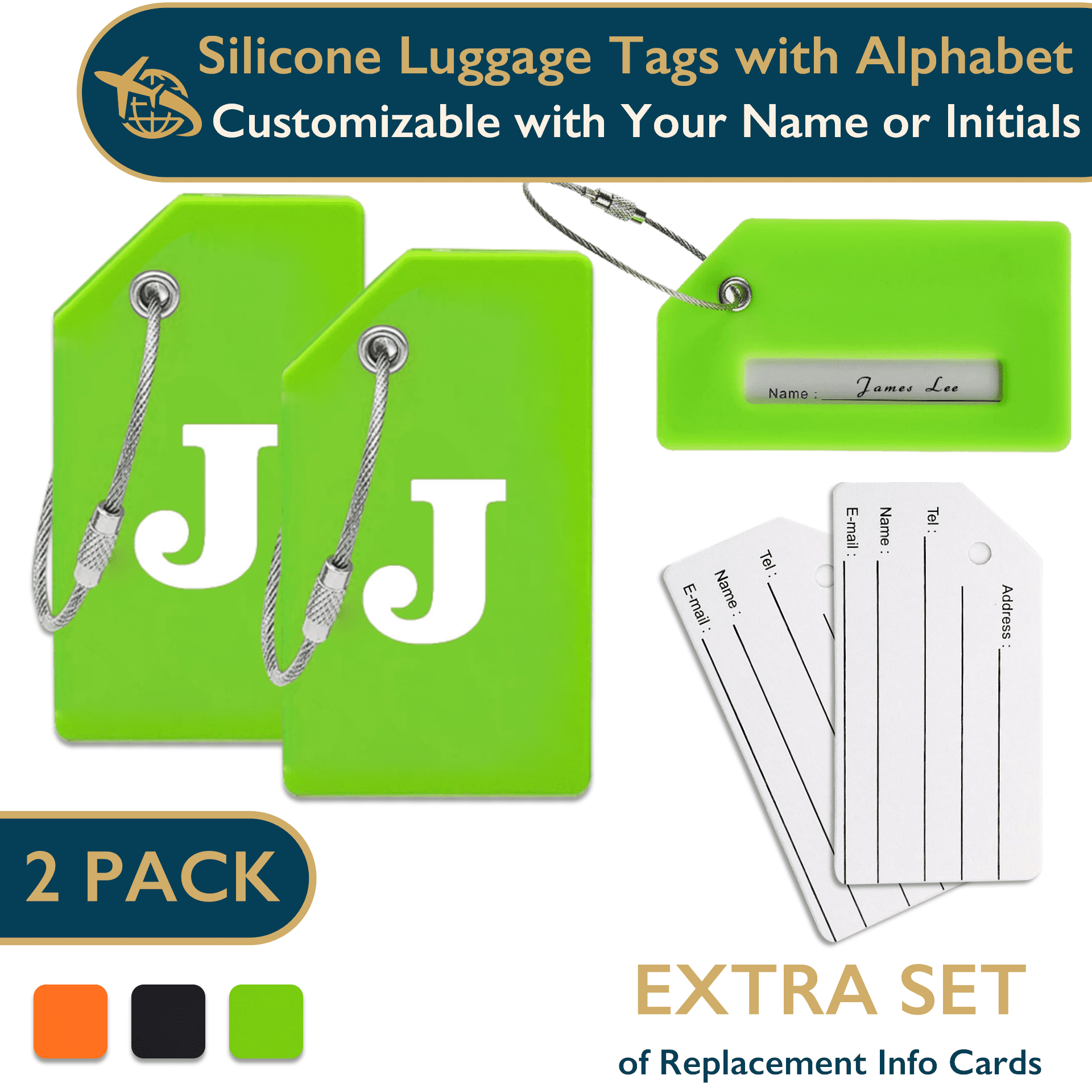 ComfiTime Luggage Tags with Alphabet TSA Approved Silicone Luggage Tags for Suitcases, Travel