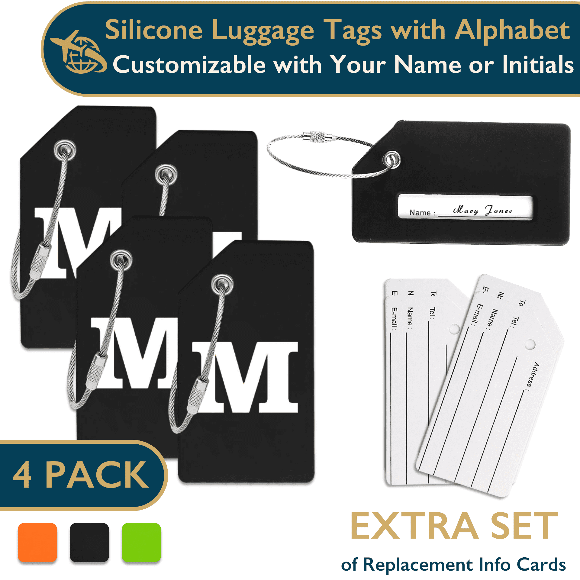 ComfiTime Luggage Tags with Alphabet TSA Approved Silicone Luggage Tags for Suitcases, Travel