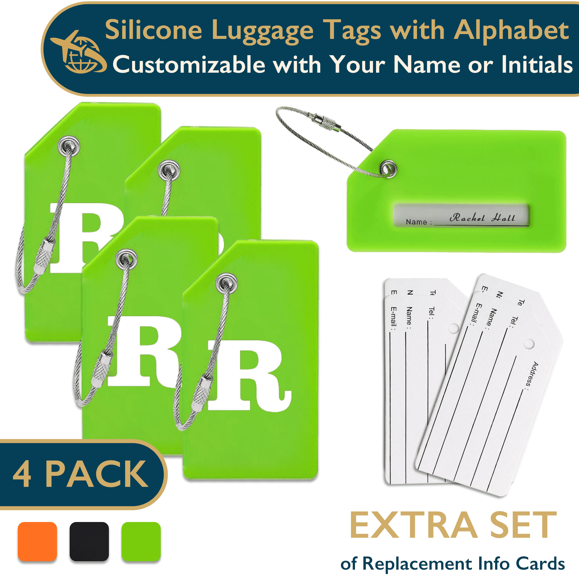ComfiTime Luggage Tags with Alphabet TSA Approved Silicone Luggage Tags for Suitcases, Travel