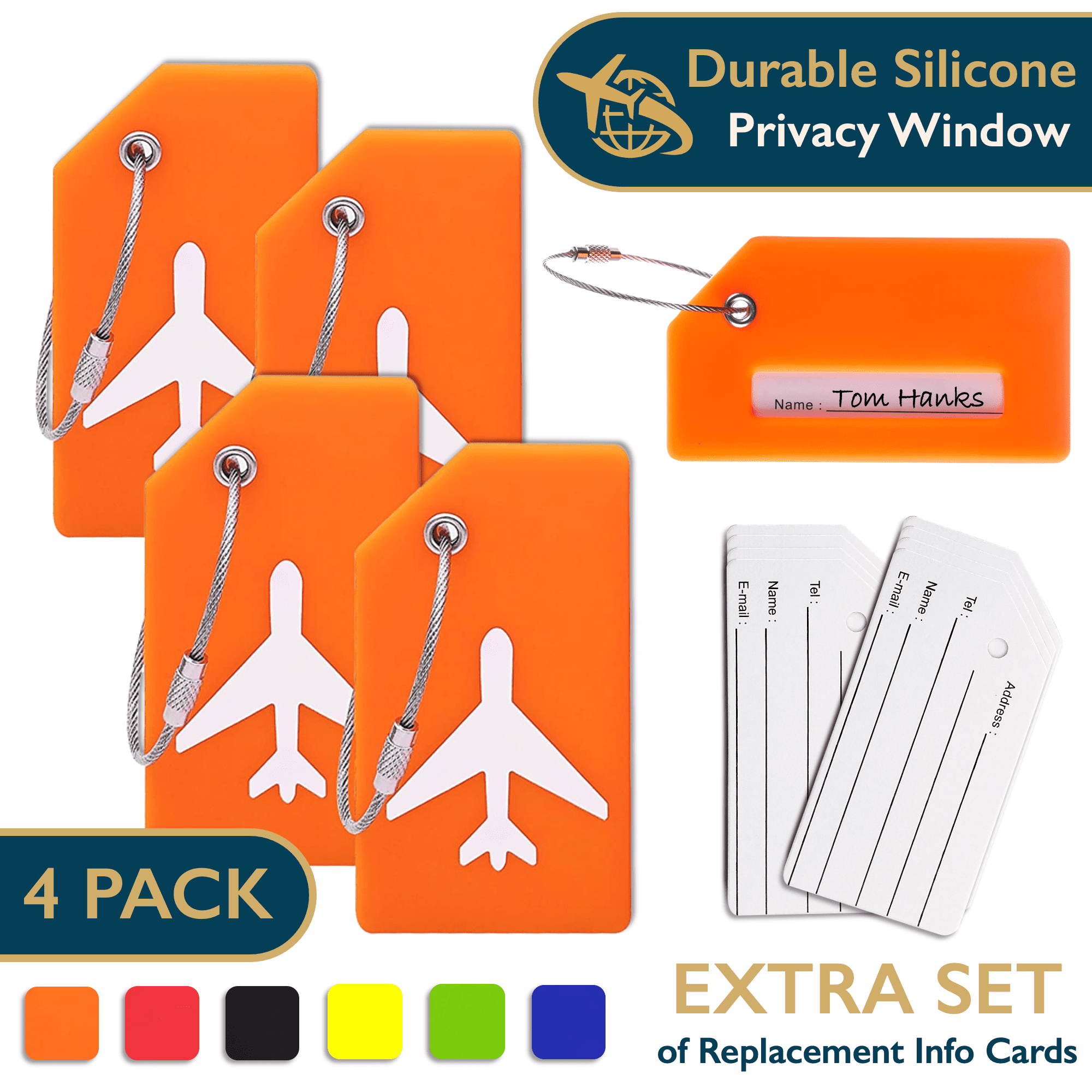 ComfiTime Silicone Luggage Tags, Privacy Cover, Waterproof, 4 Pack ...