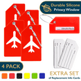 thumbnail image 1 of ComfiTime Luggage Tags – TSA Approved Silicone Luggage Tags for Suitcases, Travel Bag Tags for Luggage, Baggage & Backpacks, Luggage Identifier w/ Privacy Cover, Stainless-Steel Loop, 4 Pack, Red, 1 of 10
