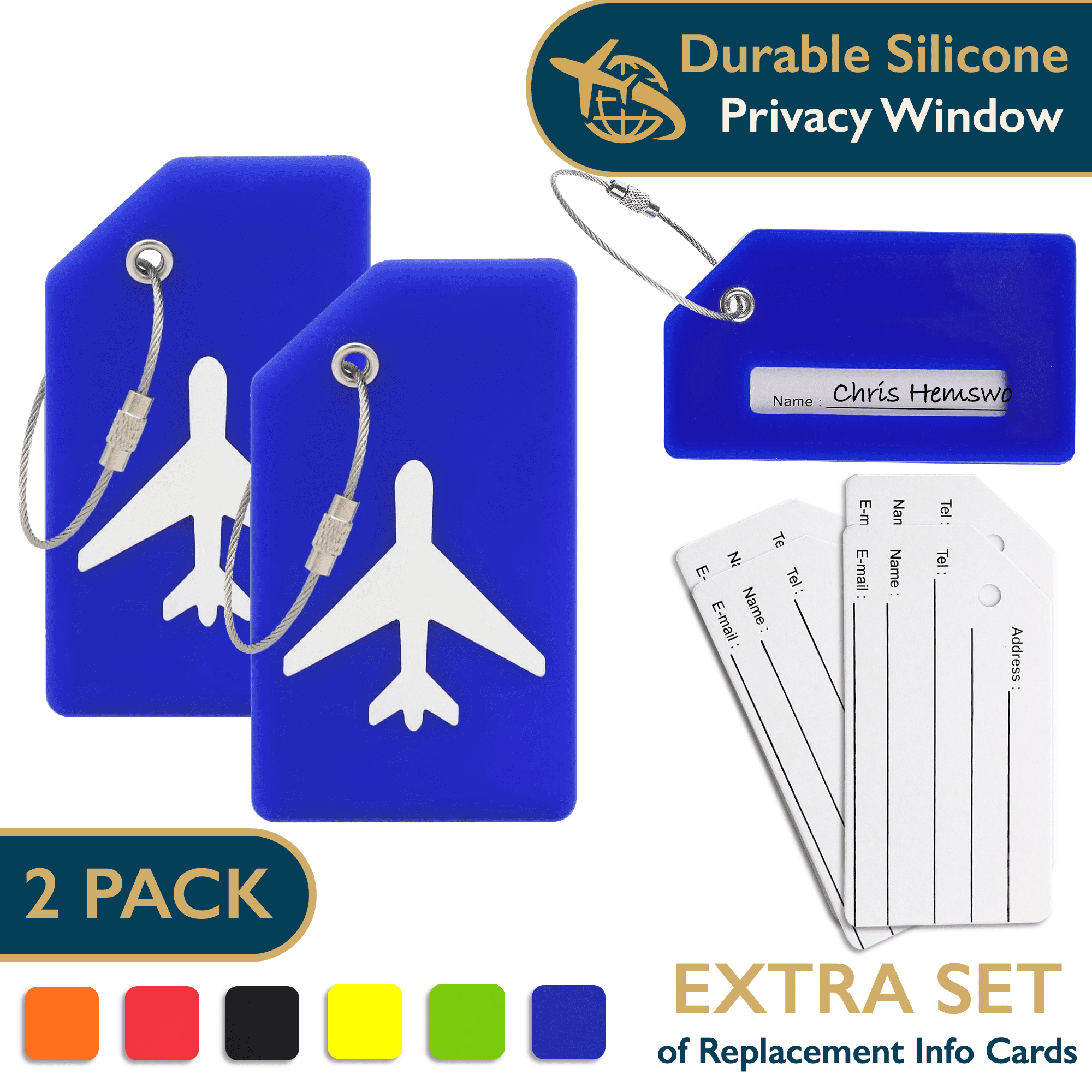 Pack of 2 Luggage Tags, Aluminum Metal Travel ID Identifier Tag Name Address Labels Suitcase Baggage Label