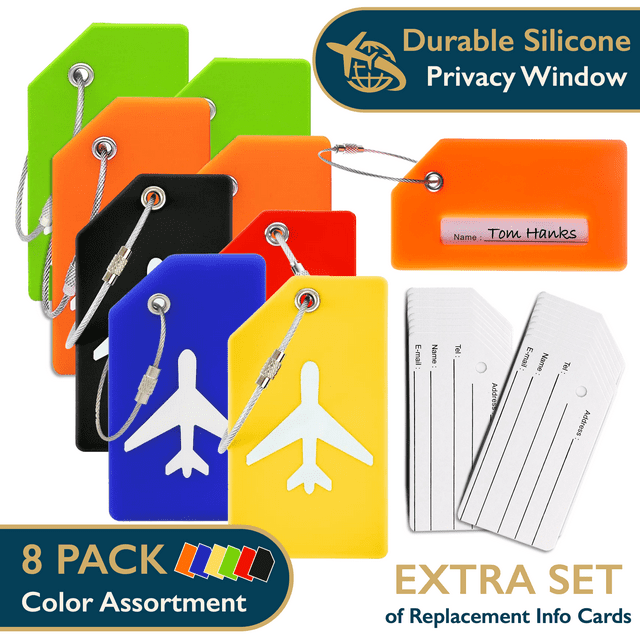ComfiTime 8 Pack Luggage Tags TSA Approved, Silicone, StainlessSteel Loop
