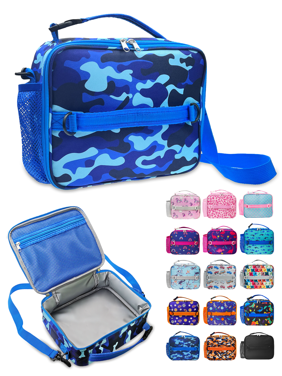 Grusce Kids Lunch Bag,Durable Insulated School Lunch Box with Shoulder Strap and Bottle Holder,Water-Resistant Thermal Small Lunch Cooler Tote for