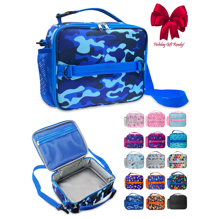 ComfiTime Lunch Bag for Kids Insulated Lunch Box for Girls and Boys Cute Reusable Cooler Bag with Zipper Pockets Bottle Holder Padded Handles and