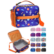 ComfiTime Lunch Bag for Kids – Insulated Lunch Box for Girls and Boys, Cute Reusable Cooler Bag with Zipper Pockets, Bottle Holder, Padded Handles and Shoulder Strap (Gray Warplanes)