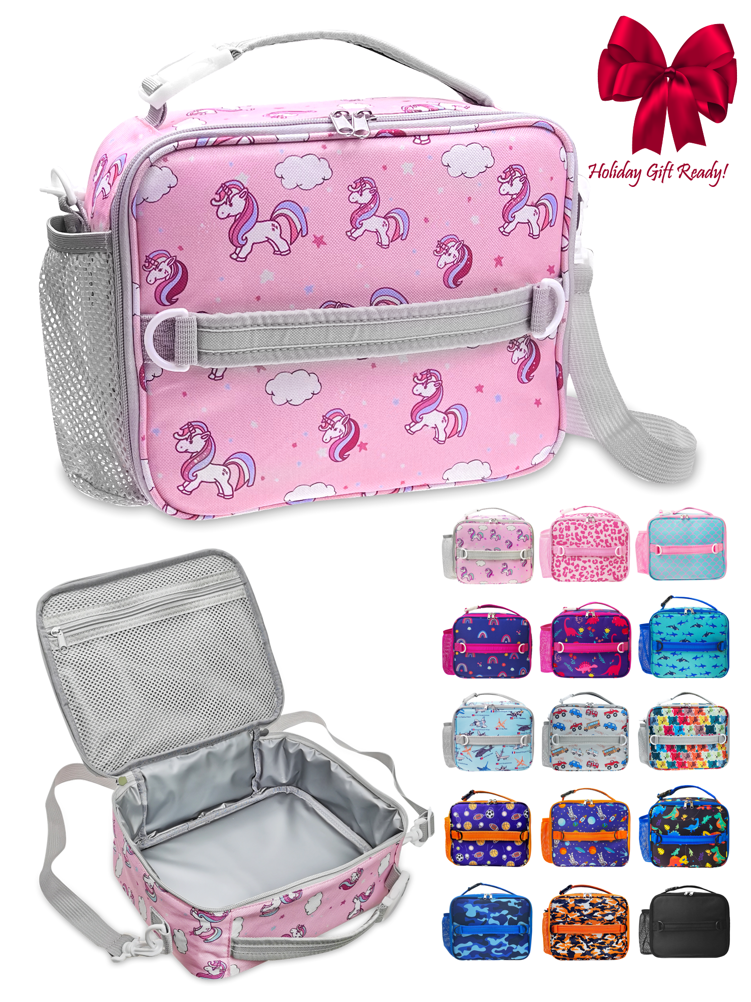Lunch bag with shoulder strap and bottle holder on sale