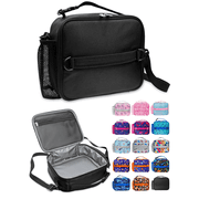 ComfiTime Lunch Bag for Kids – Insulated Lunch Box for Girls and Boys, Cute Reusable Cooler Bag with Zipper Pockets, Bottle Holder, Padded Handles and Shoulder Strap (Black)