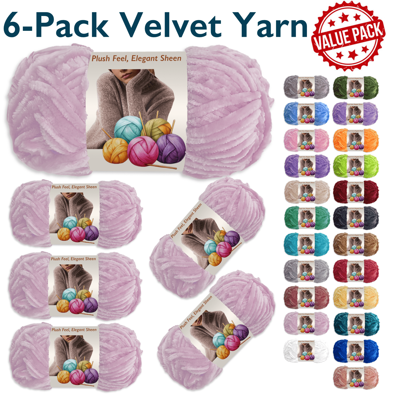 ComfiTime 6-Pack Velvet Yarn – Bulky #5, 3.5 oz / 87.5 Yds per Skein, OEKO-TEX Certified, Soft Fluffy for Sweaters, Blankets, Scarves, Home Décor, Crochet/Knitting/Amigurumi, Machine Washable, Pink