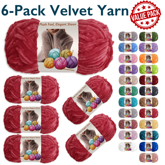 ComfiTime 6-Pack Velvet Yarn – Bulky #5, OEKO-TEX Certified, Soft Fluffy for Sweaters, Blankets, Scarves, Plush Toys & Home Décor, Crochet/Knitting/Amigurumi, 87.5 Yds/Skein, Machine Washable, Red