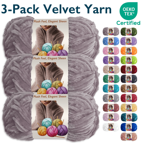 ComfiTime 3-Pack Velvet Yarn – Bulky #5, OEKO-TEX Certified, Soft Fluffy for Sweaters, Blankets, Scarves, Plush Toys & Home Décor, Crochet/Knitting/Amigurumi, 87.5 Yds/Skein, Machine Washable, Camel