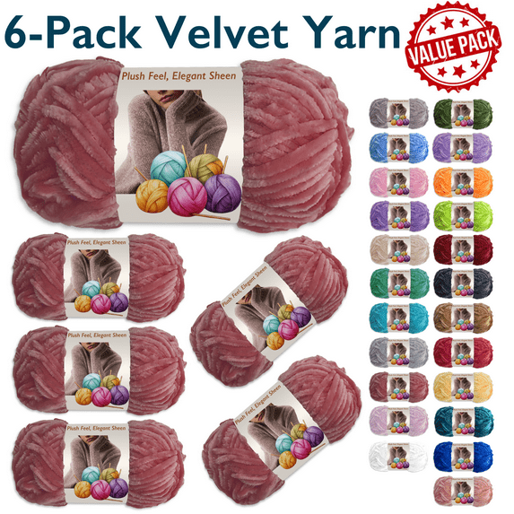 ComfiTime 3-Pack Velvet Yarn – Bulky #5, OEKO-TEX Certified, Soft Fluffy for Sweaters, Blankets, Scarves, Plush Toys & Home Décor, Crochet/Knitting/Amigurumi, 87.5 Yds/Skein, Machine Washable, Rose