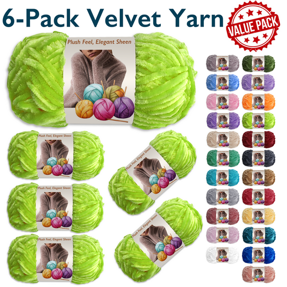 ComfiTime 6-Pack Velvet Yarn – Bulky #5, OEKO-TEX Certified, Soft Fluffy for Sweaters, Blankets, Scarves, Plush Toys & Home Décor, Crochet/Knitting/Amigurumi, 87.5 Yds/Skein, Machine Washable, Green