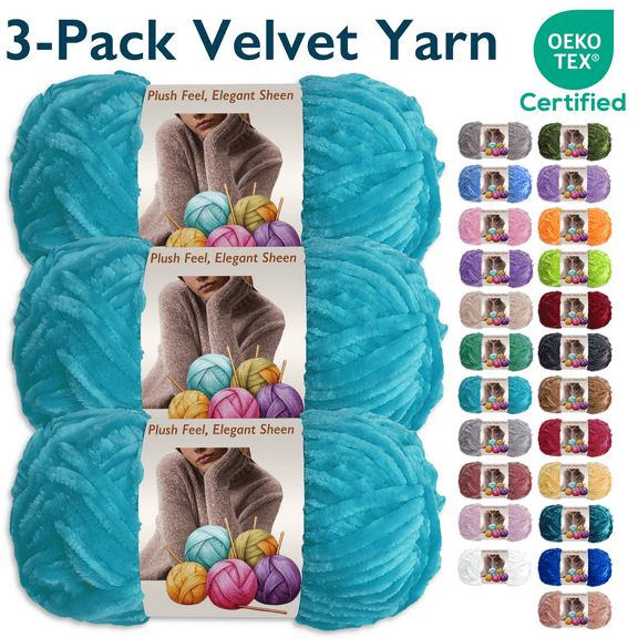 ComfiTime 3-Pack Velvet Yarn – Bulky #5, OEKO-TEX Certified, Soft Fluffy for Sweaters, Blankets, Scarves, Plush Toys & Home Décor, Crochet/Knitting/Amigurumi, 87.5 Yds/Skein, Machine Washable, Blue