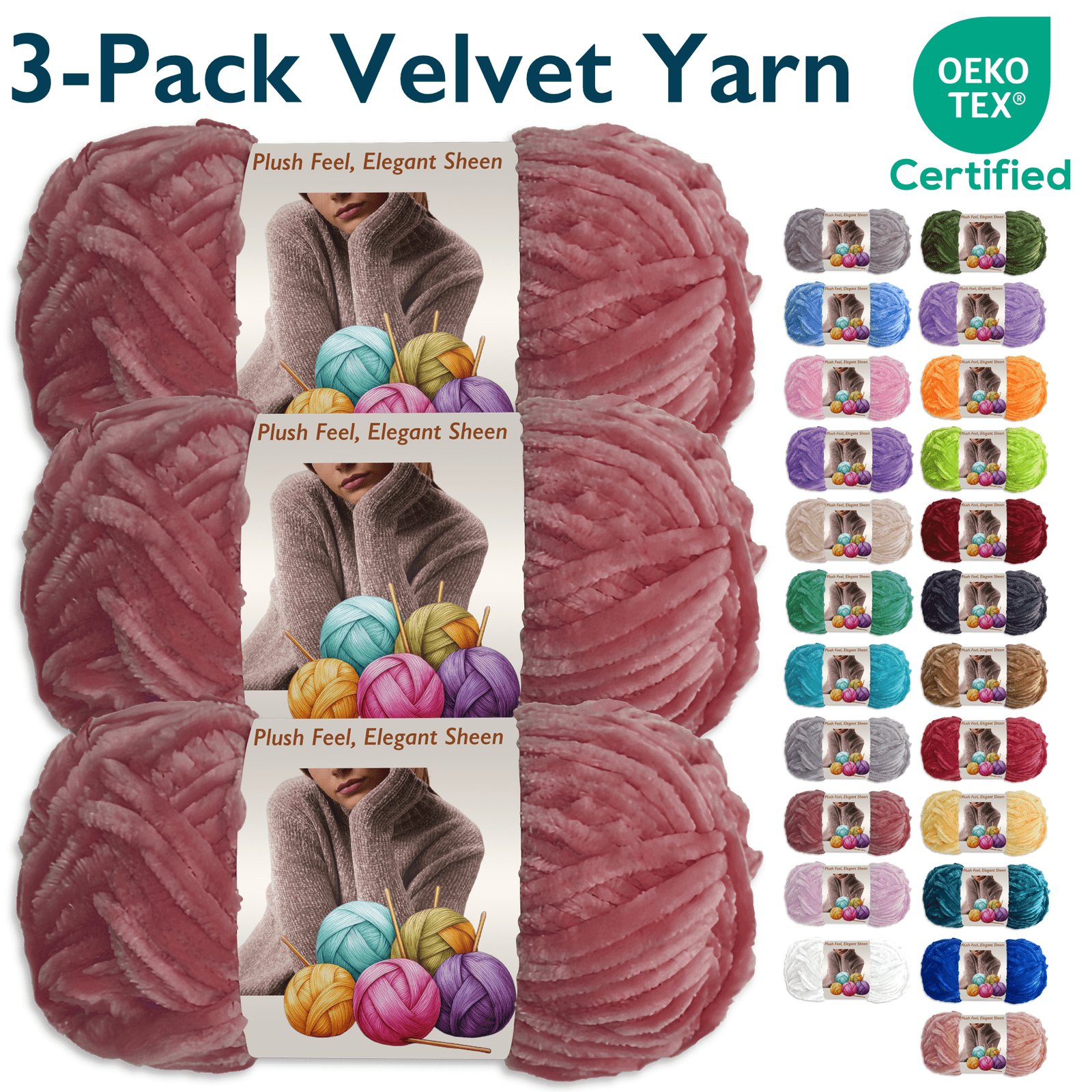 ComfiTime 3-Pack Velvet Yarn – Bulky #5, 3.5 oz / 87.5 Yds per Skein ...