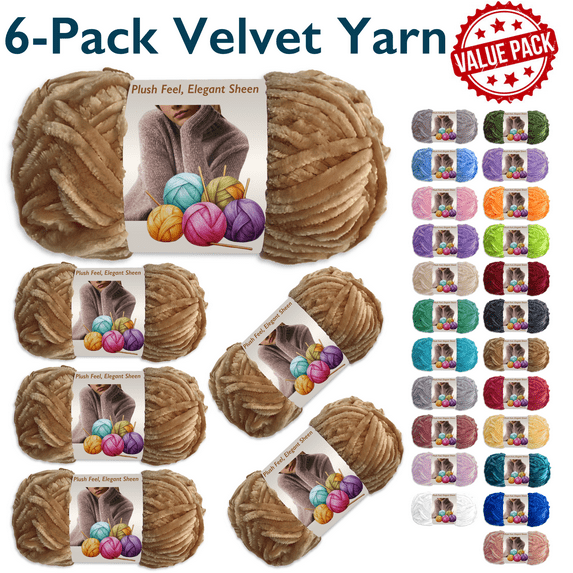 ComfiTime 3-Pack Velvet Yarn – Bulky #5, OEKO-TEX Certified, Soft Fluffy for Sweaters, Blankets, Scarves, Plush Toys & Home Décor, Crochet/Knitting/Amigurumi, 87.5 Yds/Skein, Machine Washable, Tan
