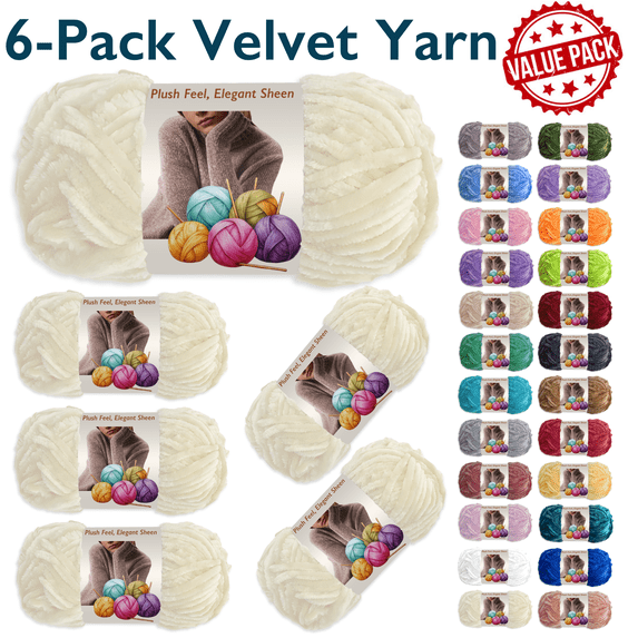 ComfiTime 3-Pack Velvet Yarn – Bulky #5, OEKO-TEX Certified, Soft Fluffy for Sweaters, Blankets, Scarves, Plush Toys & Home Décor, Crochet/Knitting/Amigurumi, 87.5 Yds/Skein, Machine Washable, Cream