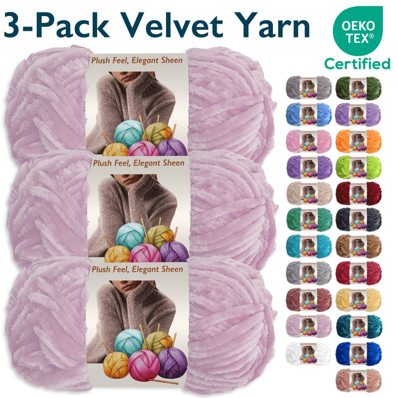 ComfiTime 3-Pack Velvet Yarn – Bulky #5, OEKO-TEX Certified, Soft Fluffy for Sweaters, Blankets, Scarves, Plush Toys & Home Décor, Crochet/Knitting/Amigurumi, 87.5 Yds/Skein, Machine Washable, Pink