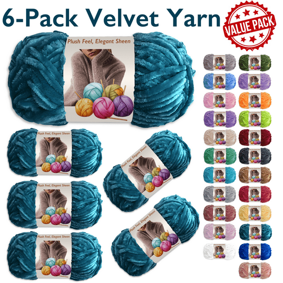ComfiTime 6-Pack Velvet Yarn – Bulky #5, OEKO-TEX Certified, Soft Fluffy for Sweaters, Blankets, Scarves, Plush Toys & Home Décor, Crochet/Knitting/Amigurumi, 87.5 Yds/Skein, Machine Washable, Blue