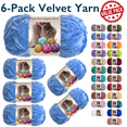 thumbnail image 1 of ComfiTime 6-Pack Velvet Yarn – Bulky #5, OEKO-TEX Certified, Soft Fluffy for Sweaters, Blankets, Scarves, Plush Toys & Home Décor, Crochet/Knitting/Amigurumi, 87.5 Yds/Skein, Machine Washable, Blue, 1 of 18