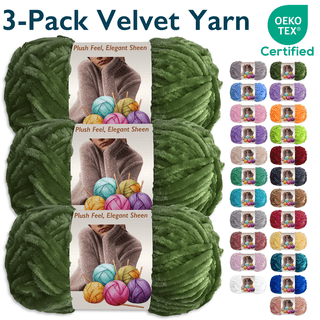 ComfiTime 3-Pack Velvet Yarn – Bulky #5, 3.5 oz / 87.5 Yds per Skein, OEKO-TEX Certified, Soft Fluffy for Sweaters, Blankets, Scarves, Home Décor, Crochet/Knitting/Amigurumi, Machine Washable, Green