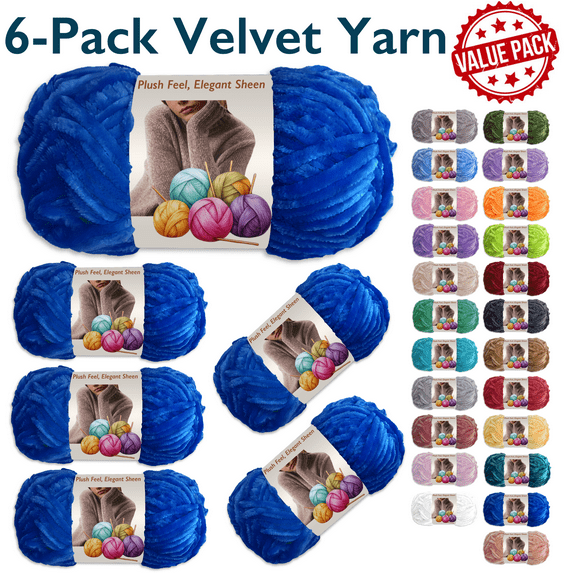 ComfiTime 6-Pack Velvet Yarn – Bulky #5, OEKO-TEX Certified, Soft Fluffy for Sweaters, Blankets, Scarves, Plush Toys & Home Décor, Crochet/Knitting/Amigurumi, 87.5 Yds/Skein, Machine Washable, Blue