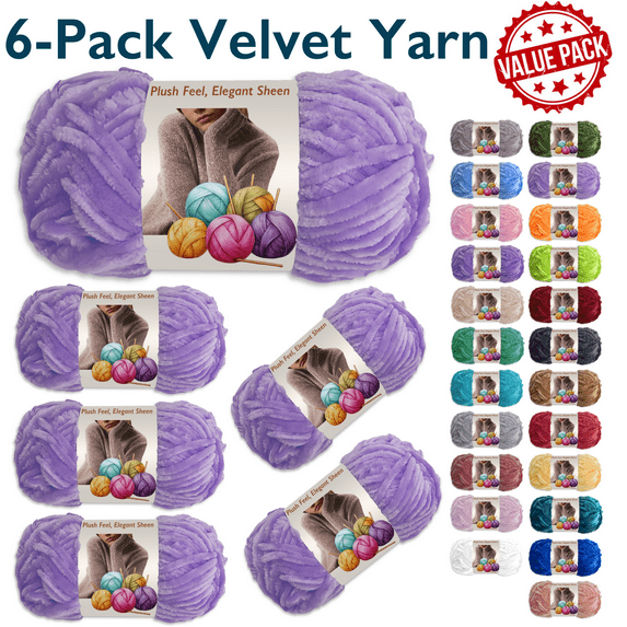 ComfiTime 6-Pack Velvet Yarn – Bulky #5, OEKO-TEX Certified, Soft Fluffy for Sweaters, Blankets, Scarves, Plush Toys & Home Décor, Crochet/Knitting/Amigurumi, 87.5 Yds/Skein, Machine Washable, lilac