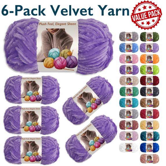 ComfiTime 6-Pack Velvet Yarn – Bulky #5, OEKO-TEX Certified, Soft Fluffy for Sweaters, Blankets, Scarves, Plush Toys & Home Décor, Crochet/Knitting/Amigurumi, 87.5 Yds/Skein, Machine Washable, lilac