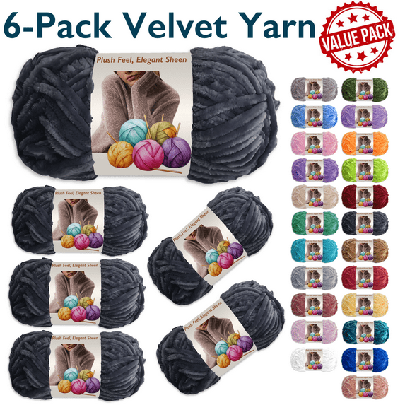 ComfiTime 3-Pack Velvet Yarn – Bulky #5, OEKO-TEX Certified, Soft Fluffy for Sweaters, Blankets, Scarves, Plush Toys & Home Décor, Crochet/Knitting/Amigurumi, 87.5 Yds/Skein, Machine Washable, Gray