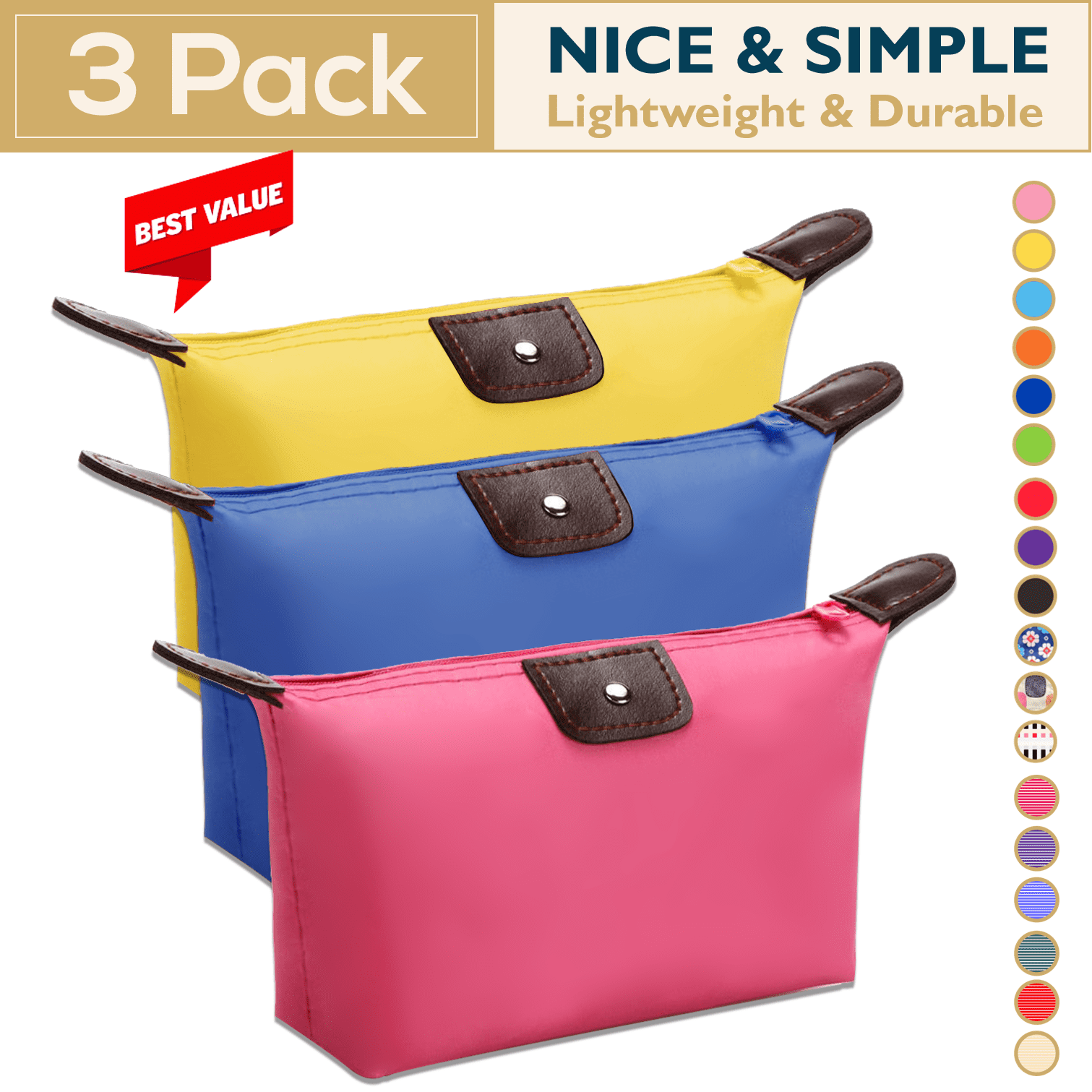 Comfitime Makeup Bag - 3 Pack Travel Toiletry Bag, Waterproof Cosmetic Pouch,Travel Pouch, Small Cosmetic Bag Makeup Pouch, Travel Makeup Bag for