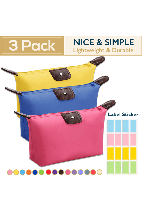 Makeup Bag - 3 Pack Travel Pouch, Waterproof Cosmetic Pouch, Cosmetic Bag, Small Travel Makeup Bag, Makeup Pouch, Toiletry Bag for Women, Men and Kids, Multi-Purpose Nylon Zipper Bag