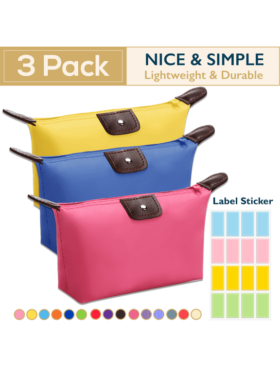 Makeup Bag - 3 Pack Travel Pouch, Waterproof Cosmetic Pouch, Cosmetic Bag, Small Travel Makeup Bag, Makeup Pouch, Toiletry Bag for Women, Men and Kids, Multi-Purpose Nylon Zipper Bag