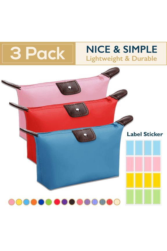 Makeup Bag - 3 Pack Travel Toiletry Bag, Waterproof Cosmetic Pouch,Travel Pouch, Small Cosmetic Bag Makeup Pouch, Travel Makeup Bag for Women, Men and Kids, Multi-Purpose Nylon Zipper Pouch